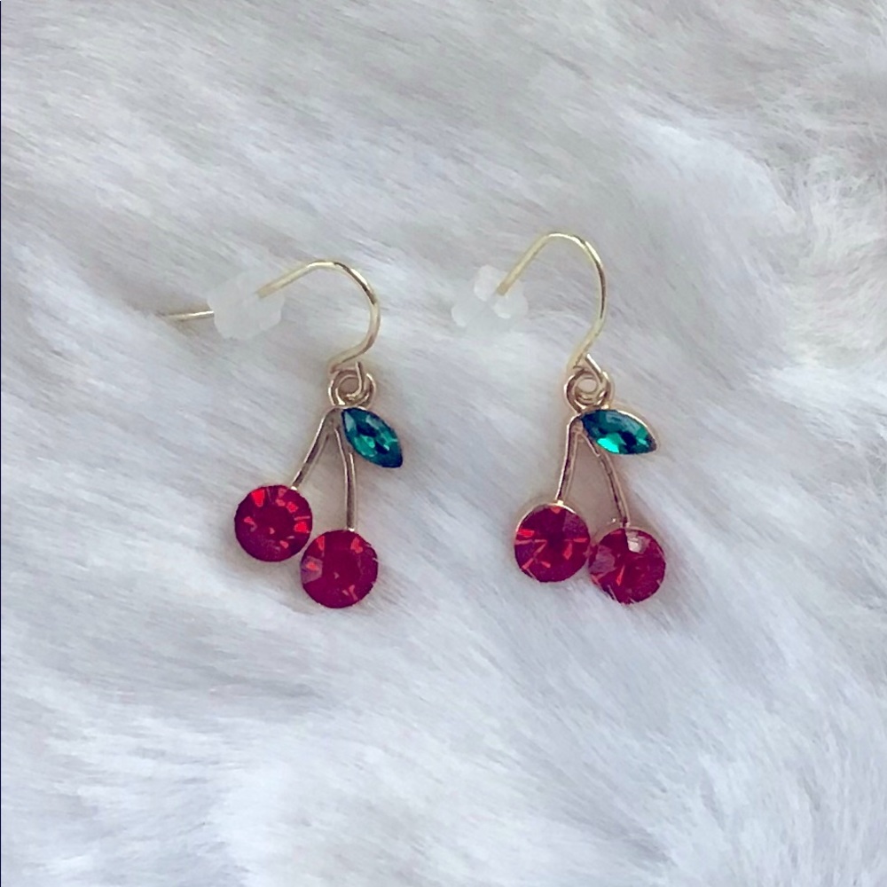Crystal Cherry Dangle Earrings Valentines